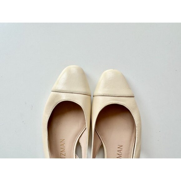 STUART WEITZMAN Ivory Leather Cap Toe Slingback Pearl Ballet Flats, Size 7.5 - Picture 7 of 16